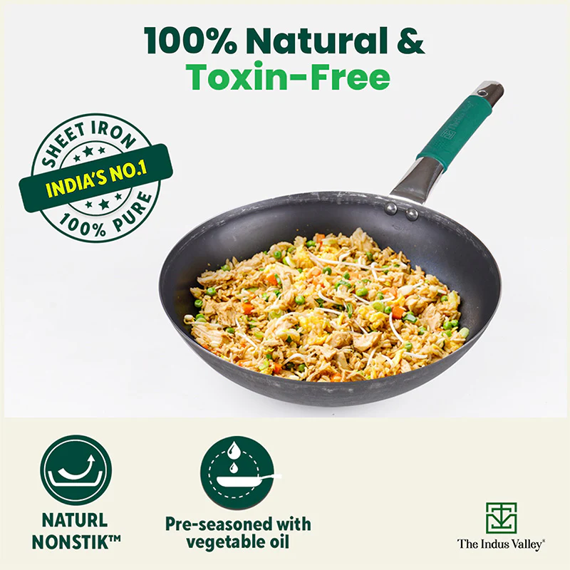 100% Pure Iron Cookware Set: Wok 10 inch + Fry Pan 10 inch + Kadai 10 inch , Kitchen set for Home, Non-Toxic, Pre-seasoned - Image 4