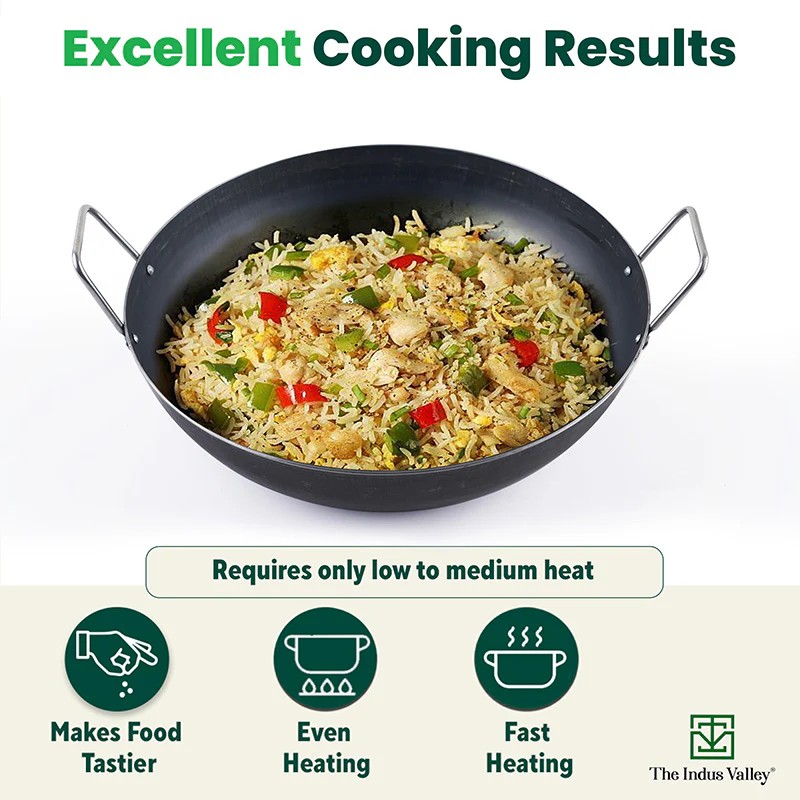 100% Pure Iron Cookware Set: Wok 10 inch + Fry Pan 10 inch + Kadai 10 inch , Kitchen set for Home, Non-Toxic, Pre-seasoned - Image 5