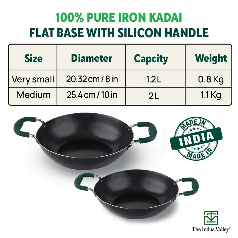 100% Pure Sheet Iron Kadai with Silicon Handle, Seasoned, Toxin-free - Image 3