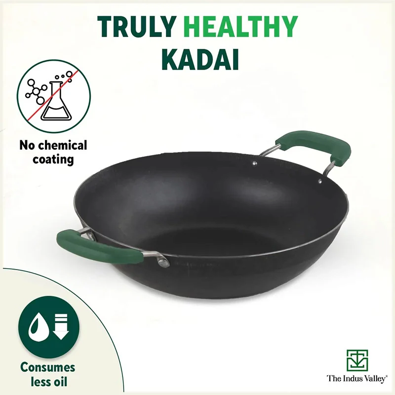 100% Pure Sheet Iron Kadai with Silicon Handle, Seasoned, Toxin-free - Image 4