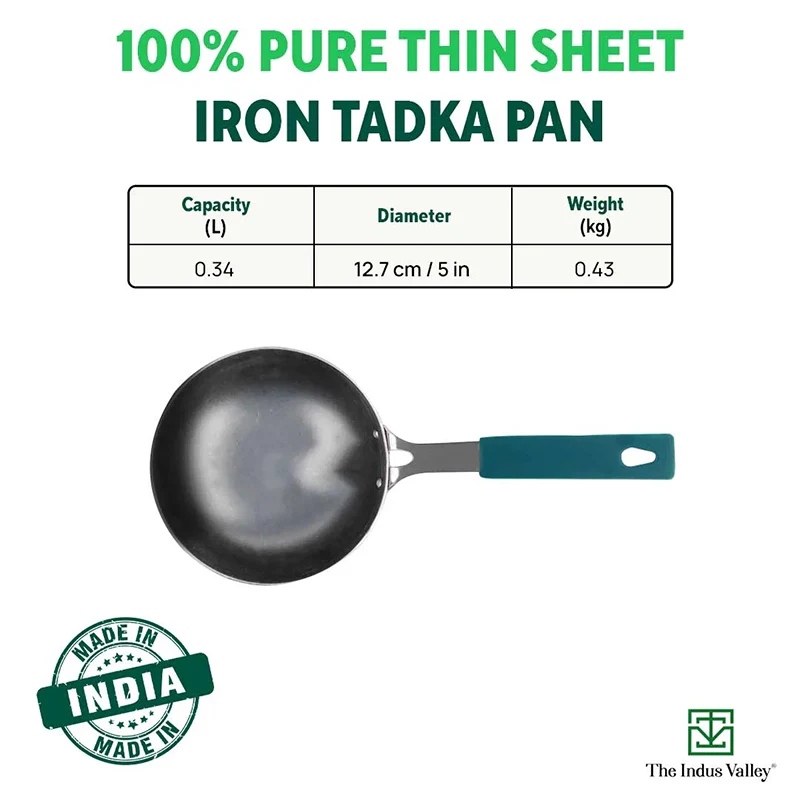 100% Pure Sheet Iron Tadka Pan 13.3cm, Silicone Handle, Seasoned, Toxin-free - Image 3