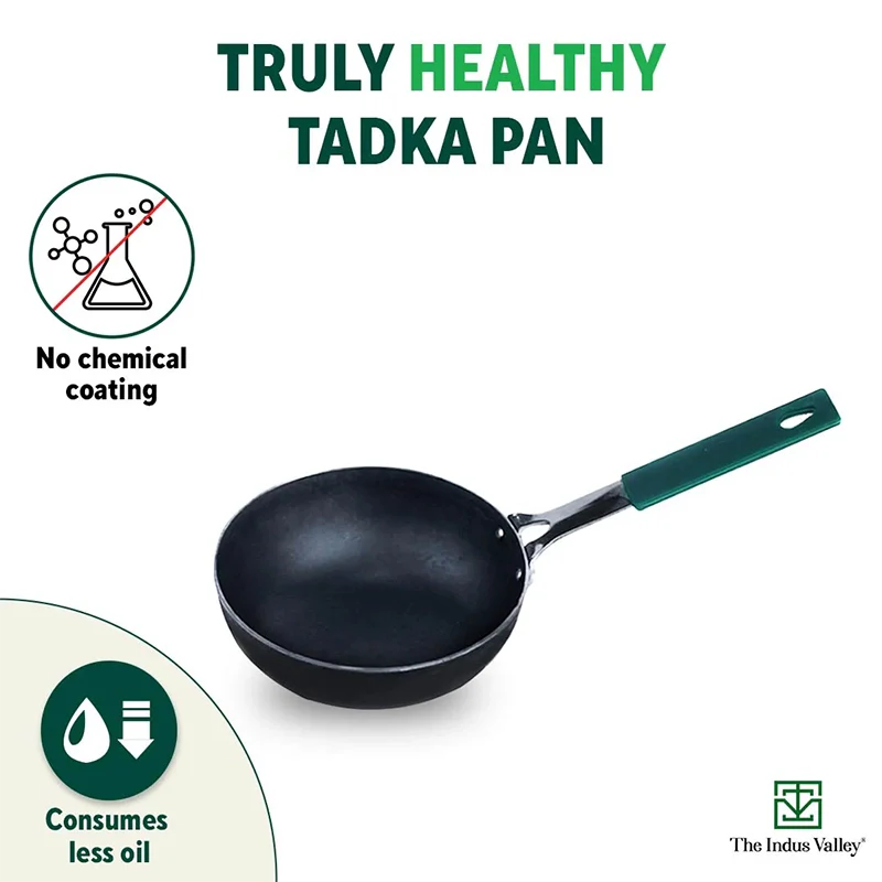 100% Pure Sheet Iron Tadka Pan 13.3cm, Silicone Handle, Seasoned, Toxin-free - Image 4