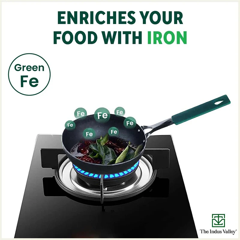100% Pure Sheet Iron Tadka Pan 13.3cm, Silicone Handle, Seasoned, Toxin-free - Image 5