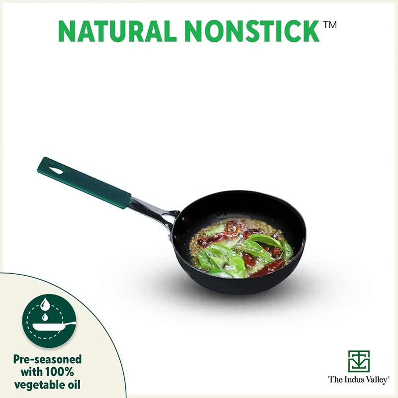 100% Pure Sheet Iron Tadka Pan 13.3cm, Silicone Handle, Seasoned, Toxin-free - Image 6