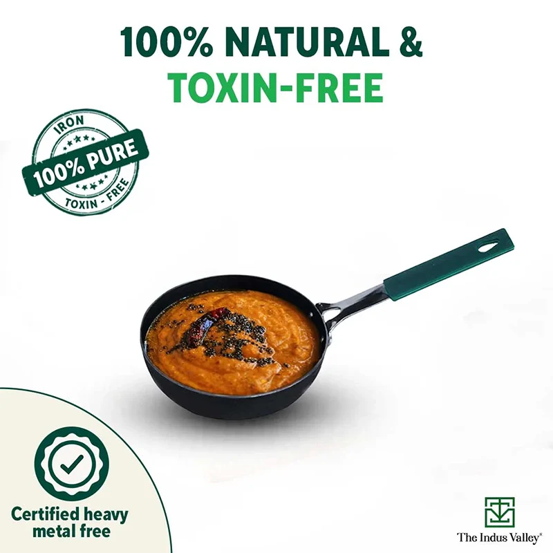 100% Pure Sheet Iron Tadka Pan 13.3cm, Silicone Handle, Seasoned, Toxin-free - Image 8