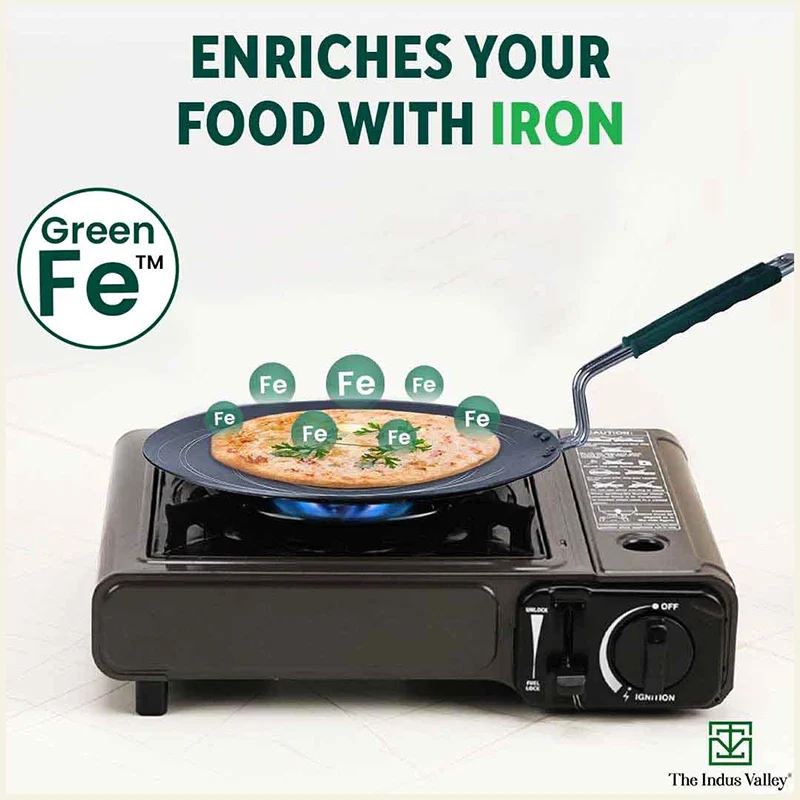 100% Pure Sheet Iron Concave Tawa 25.5cm/30.5cm, Toxin-free, Seasoned, Silicone Handle - Image 5