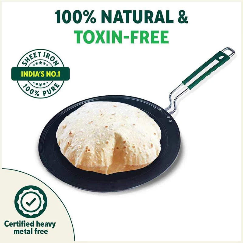 100% Pure Sheet Iron Concave Tawa 25.5cm/30.5cm, Toxin-free, Seasoned, Silicone Handle - Image 9