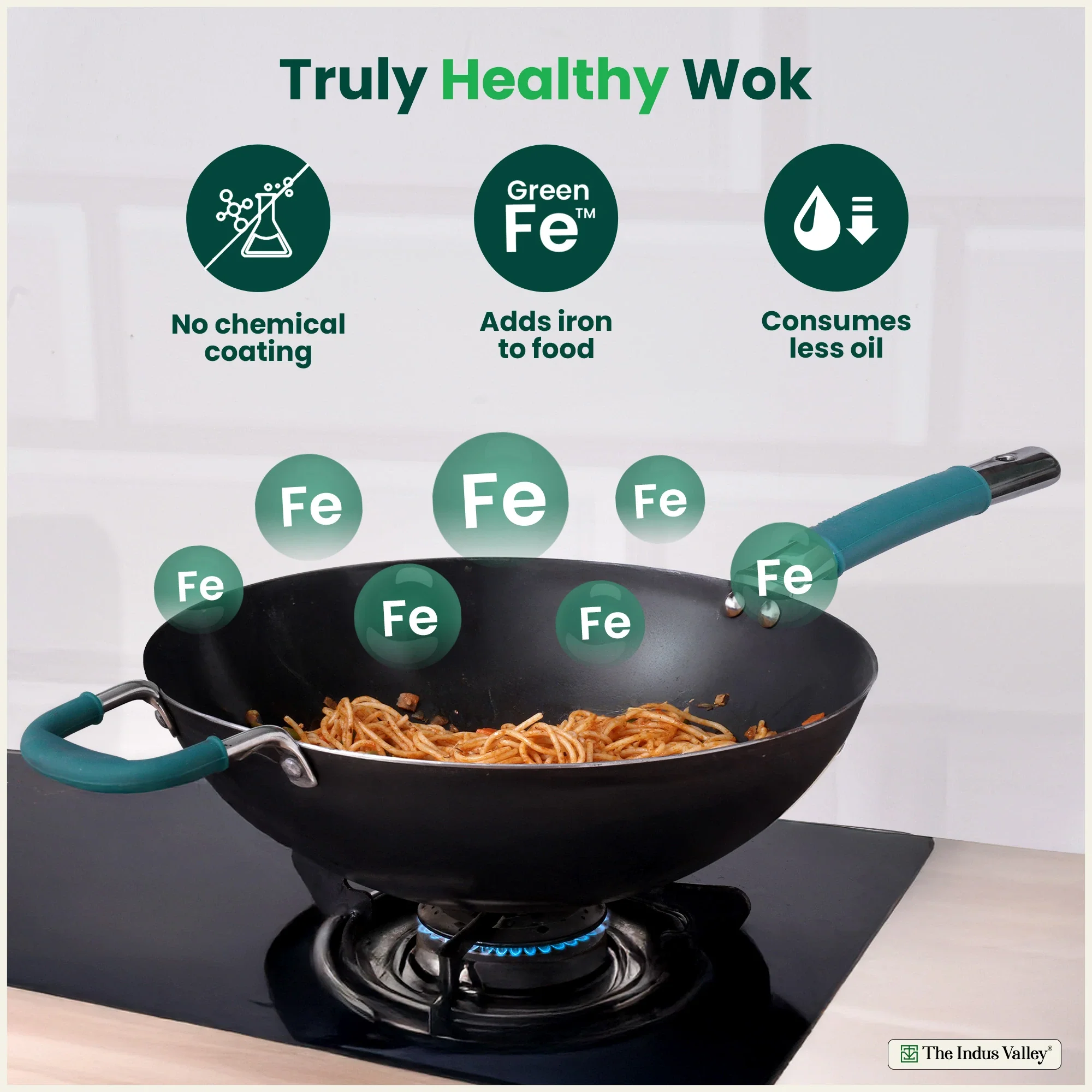 Pure Sheet Iron Wok Steel handle 4L 30Cm with silicone grip & Helper Handle, Toxin-free Sheet Iron, Pre-seasoned - Image 4