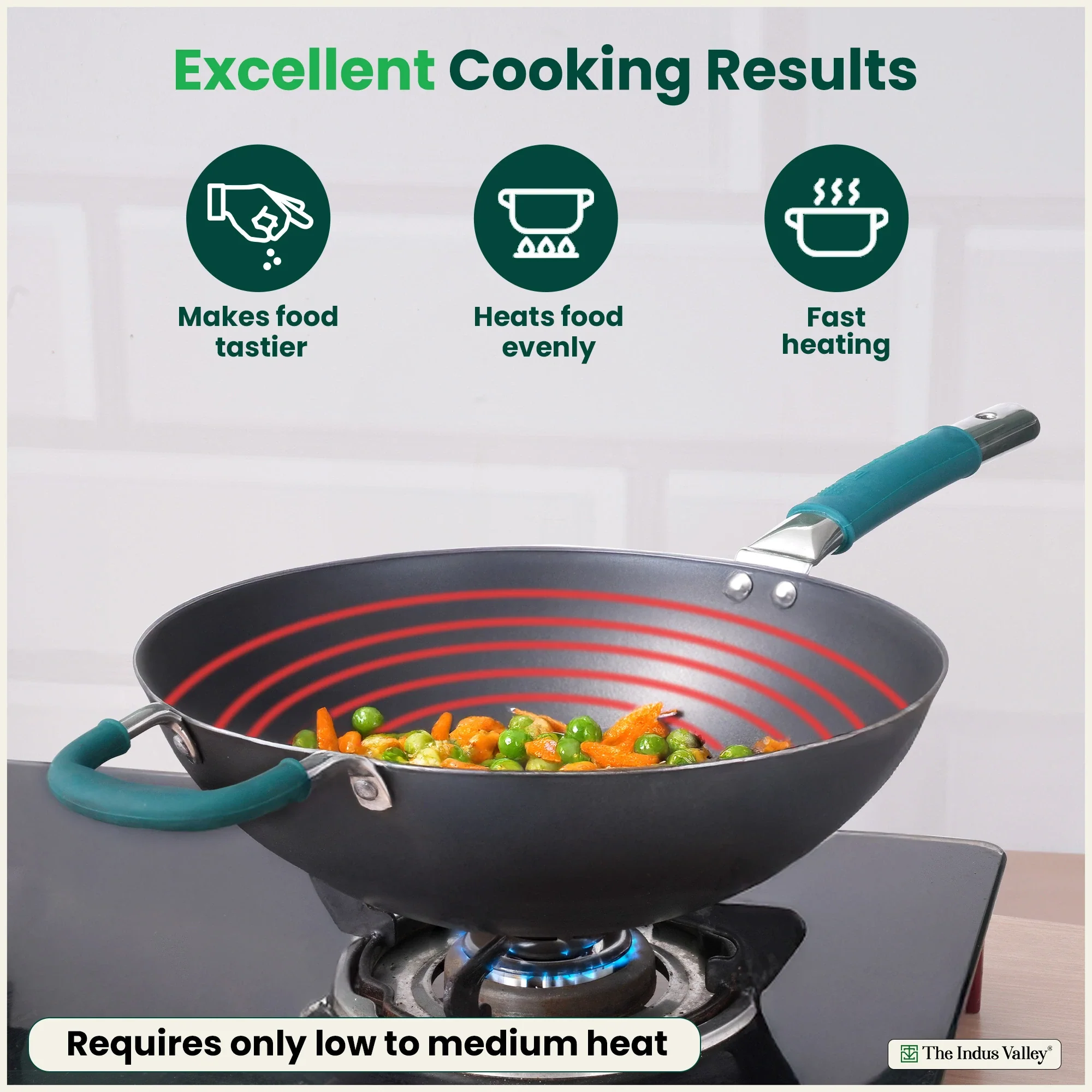 Pure Sheet Iron Wok Steel handle 4L 30Cm with silicone grip & Helper Handle, Toxin-free Sheet Iron, Pre-seasoned - Image 6