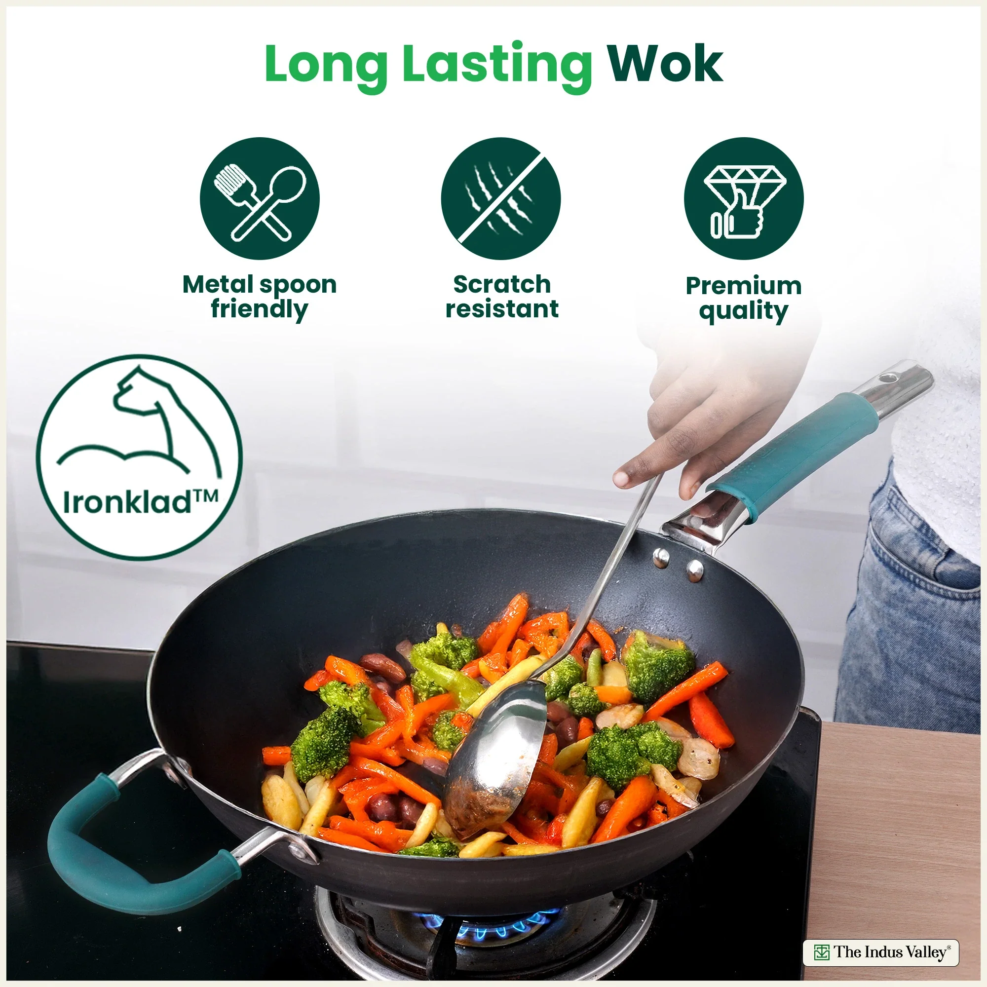 Pure Sheet Iron Wok Steel handle 4L 30Cm with silicone grip & Helper Handle, Toxin-free Sheet Iron, Pre-seasoned - Image 7