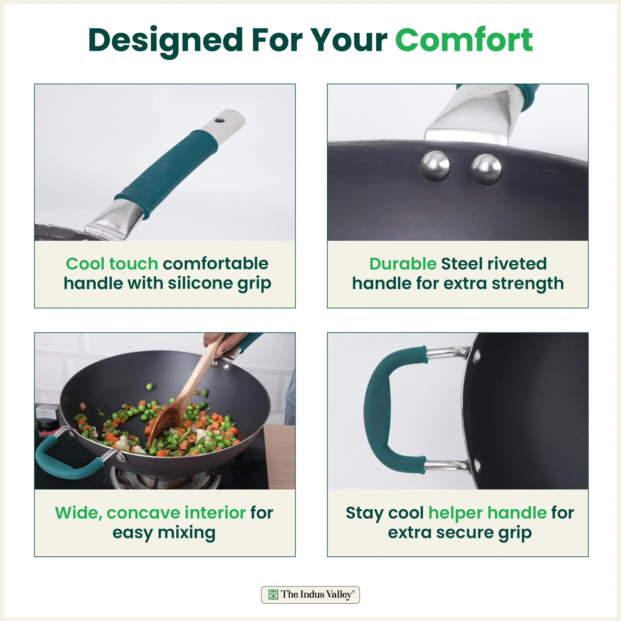 Pure Sheet Iron Wok Steel handle 4L 30Cm with silicone grip & Helper Handle, Toxin-free Sheet Iron, Pre-seasoned - Image 8