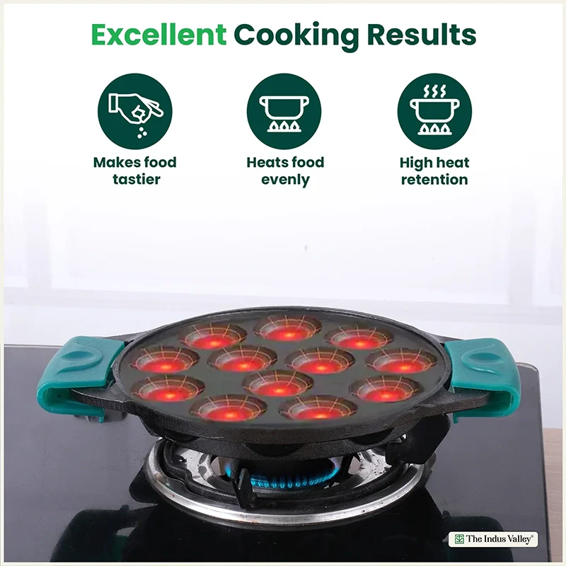12 Pit/Cup CASTrong Cast Iron Paniyaram/Appe Pan 20.8 cm, Pre-seasoned, with Double Handle Silicone Grip,Toxin-free 2.2 kg - Image 4
