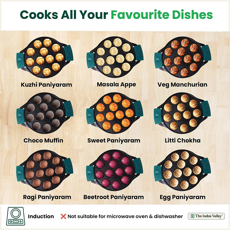 12 Pit/Cup CASTrong Cast Iron Paniyaram/Appe Pan 20.8 cm, Pre-seasoned, with Double Handle Silicone Grip,Toxin-free 2.2 kg - Image 7