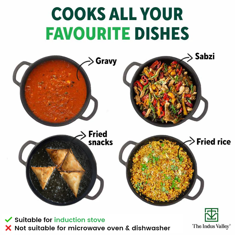 CASTrong Cast Iron Kadai 25.4cm 2.3L,Pre-seasoned, Naturally Nonstick, 100% Pure, Toxin-free, Induction - Image 11