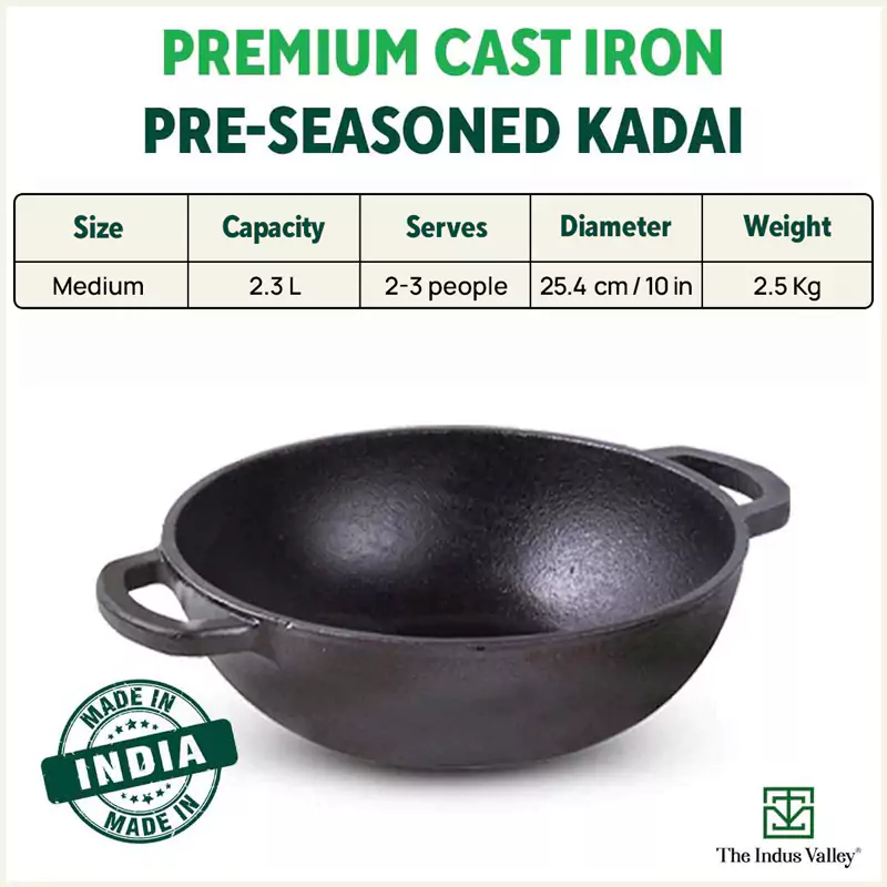 CASTrong Cast Iron Kadai 25.4cm 2.3L,Pre-seasoned, Naturally Nonstick, 100% Pure, Toxin-free, Induction - Image 3
