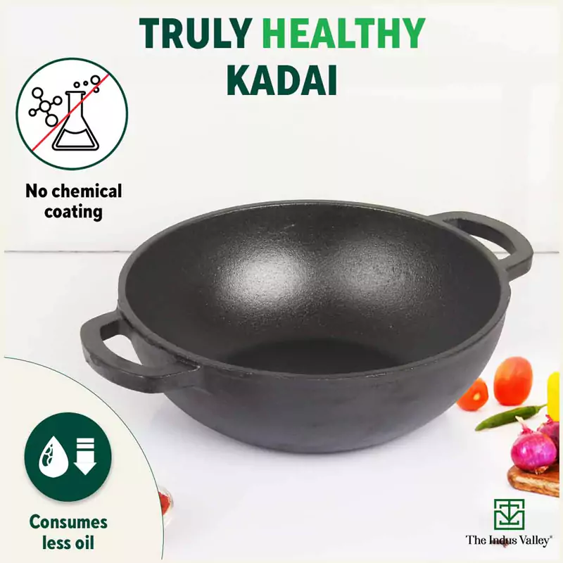 CASTrong Cast Iron Kadai 25.4cm 2.3L,Pre-seasoned, Naturally Nonstick, 100% Pure, Toxin-free, Induction - Image 4