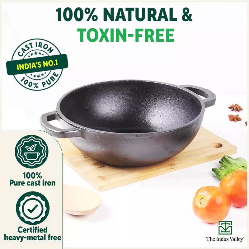 CASTrong Cast Iron Kadai 25.4cm 2.3L,Pre-seasoned, Naturally Nonstick, 100% Pure, Toxin-free, Induction - Image 5