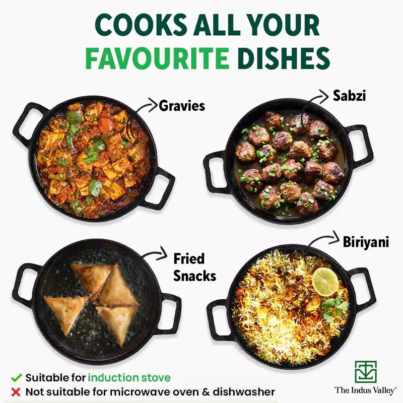 CASTrong Cast Iron Kadai, Pre-seasoned, Naturally Nonstick, 100% Pure, Toxin-free, Induction, 21/25cm, 1.7L/3.3kg - Image 11