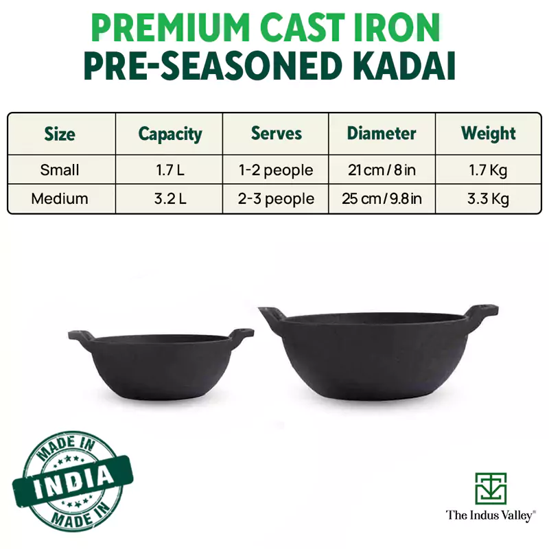CASTrong Cast Iron Kadai, Pre-seasoned, Naturally Nonstick, 100% Pure, Toxin-free, Induction, 21/25cm, 1.7L/3.3kg - Image 3