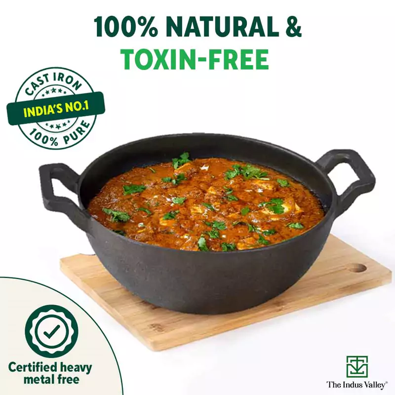 CASTrong Cast Iron Kadai, Pre-seasoned, Naturally Nonstick, 100% Pure, Toxin-free, Induction, 21/25cm, 1.7L/3.3kg - Image 5