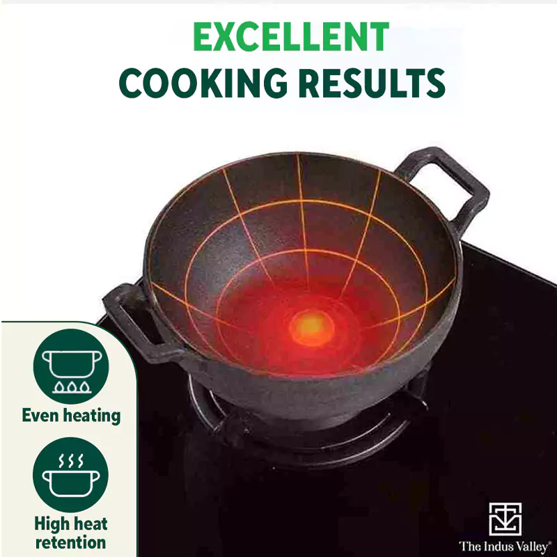 CASTrong Cast Iron Kadai, Pre-seasoned, Naturally Nonstick, 100% Pure, Toxin-free, Induction, 21/25cm, 1.7L/3.3kg - Image 7