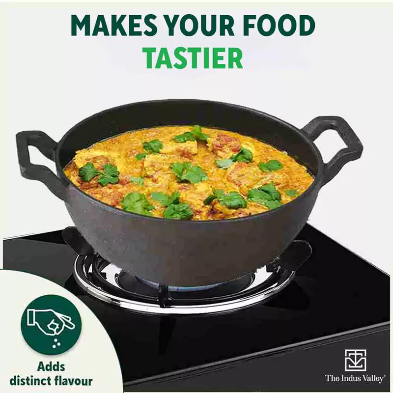 CASTrong Cast Iron Kadai, Pre-seasoned, Naturally Nonstick, 100% Pure, Toxin-free, Induction, 21/25cm, 1.7L/3.3kg - Image 9