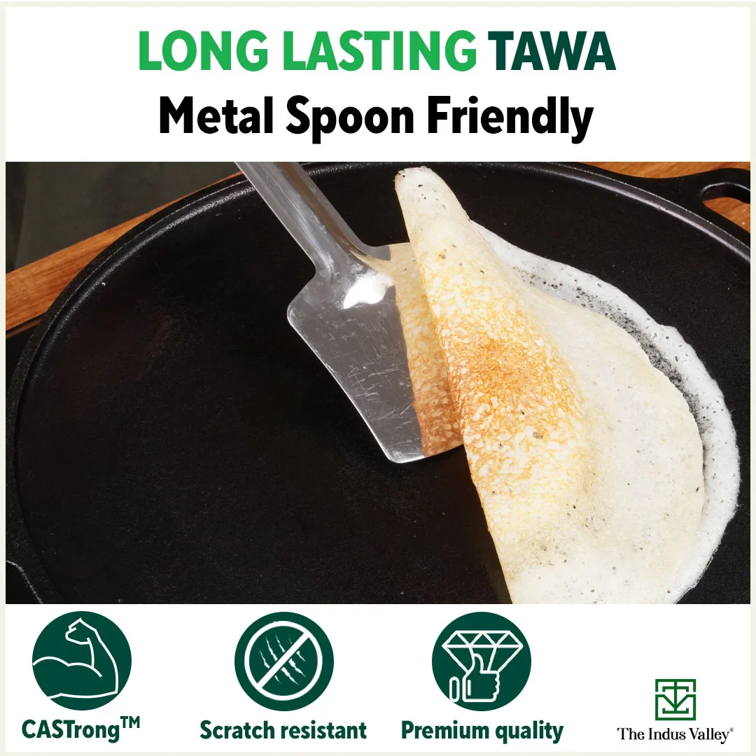 CASTrong Cast Iron Tawa 25.5cm, Pre-seasoned, Nonstick, 100% Pure, Toxin-free, Induction 2.2kg - Image 10