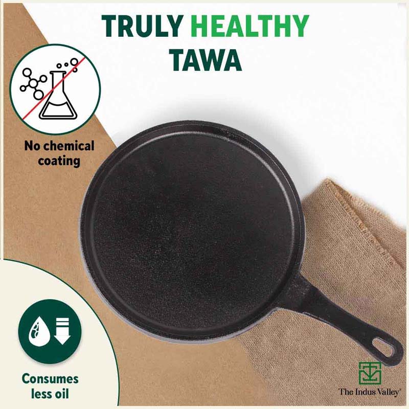 CASTrong Cast Iron Tawa 25.5cm, Pre-seasoned, Nonstick, 100% Pure, Toxin-free, Induction 2.2kg - Image 4