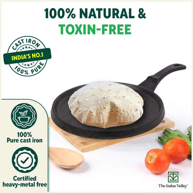 CASTrong Cast Iron Tawa 25.5cm, Pre-seasoned, Nonstick, 100% Pure, Toxin-free, Induction 2.2kg - Image 5