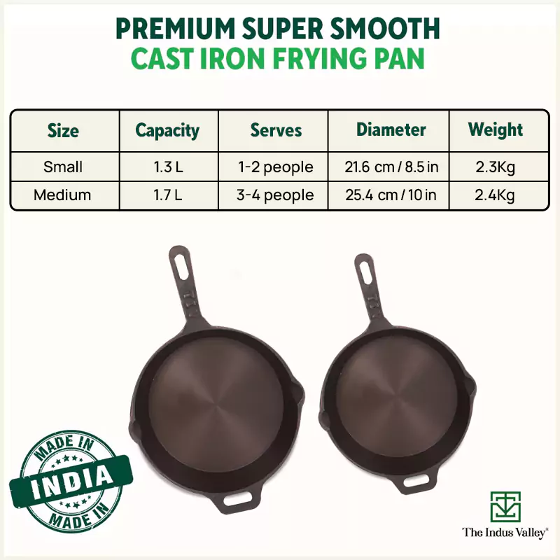 Super Smooth Cast Iron Fry Pan 1.3/1.7L, 100% Pure, Toxin-free,Pre-seasoned, Induction, Non-stick - Image 3