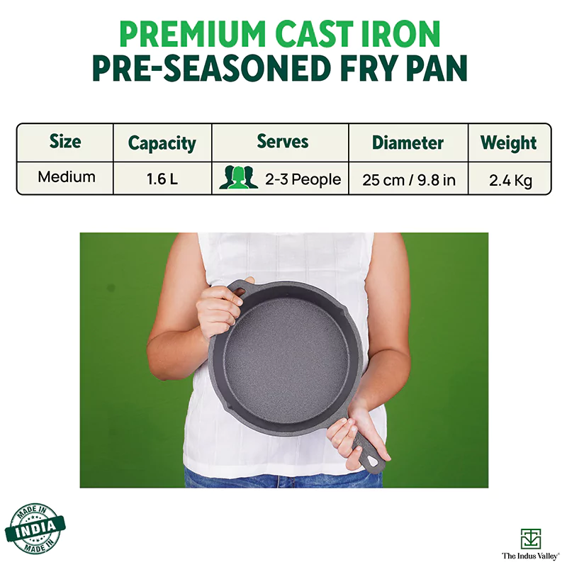 CASTrong Cast Iron Fry Pan 25cm, Pre-seasoned, Naturally Nonstick, 100% Pure, Toxin-free, Induction 1.6L, 2.4kg - Image 3