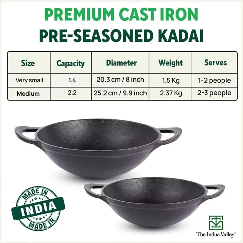 CASTrong Cast 1.4L Iron Cookware Set - Kadai [1.4L]+Kadai [2.2L],Pre-seasoned,100% Pure,Toxin-free - Image 3