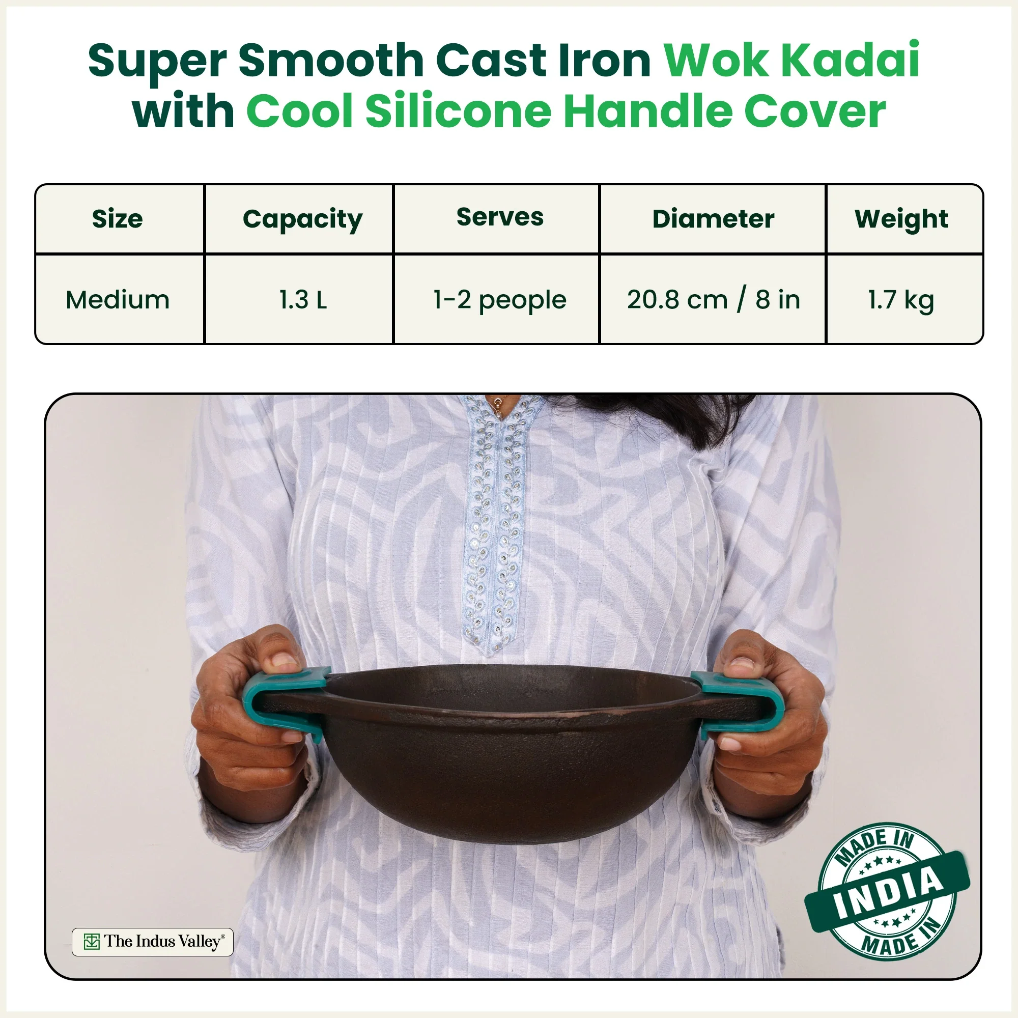 CASTrong Cast Iron Kadai with Silicon Handle 20.8 cm, Pre-seasoned, Naturally Nonstick, 100% Pure, Toxin-free Kadai  1.7 kg - Image 3