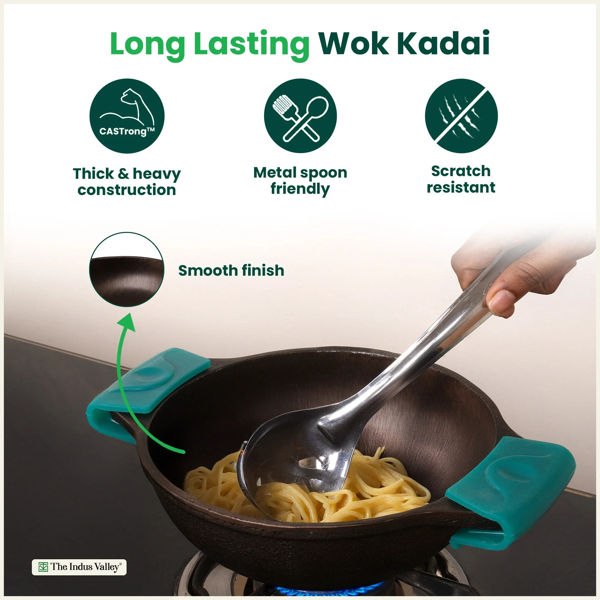 CASTrong Cast Iron Kadai with Silicon Handle 20.8 cm, Pre-seasoned, Naturally Nonstick, 100% Pure, Toxin-free Kadai  1.7 kg - Image 9