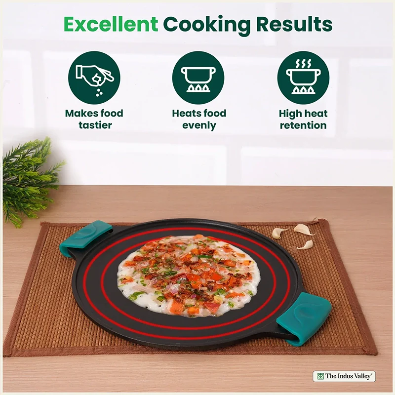 CASTrong Cast Iron Double Handle Tawa 30.2 cm with Silicon Handle, Pre-seasoned, Naturally Nonstick, 100% Pure, Toxin-free, Dosa Tawa for Kitchen Use 2.4 kg - Image 5