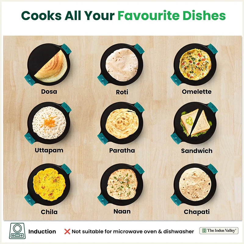 CASTrong Cast Iron Double Handle Tawa 30.2 cm with Silicon Handle, Pre-seasoned, Naturally Nonstick, 100% Pure, Toxin-free, Dosa Tawa for Kitchen Use 2.4 kg - Image 7