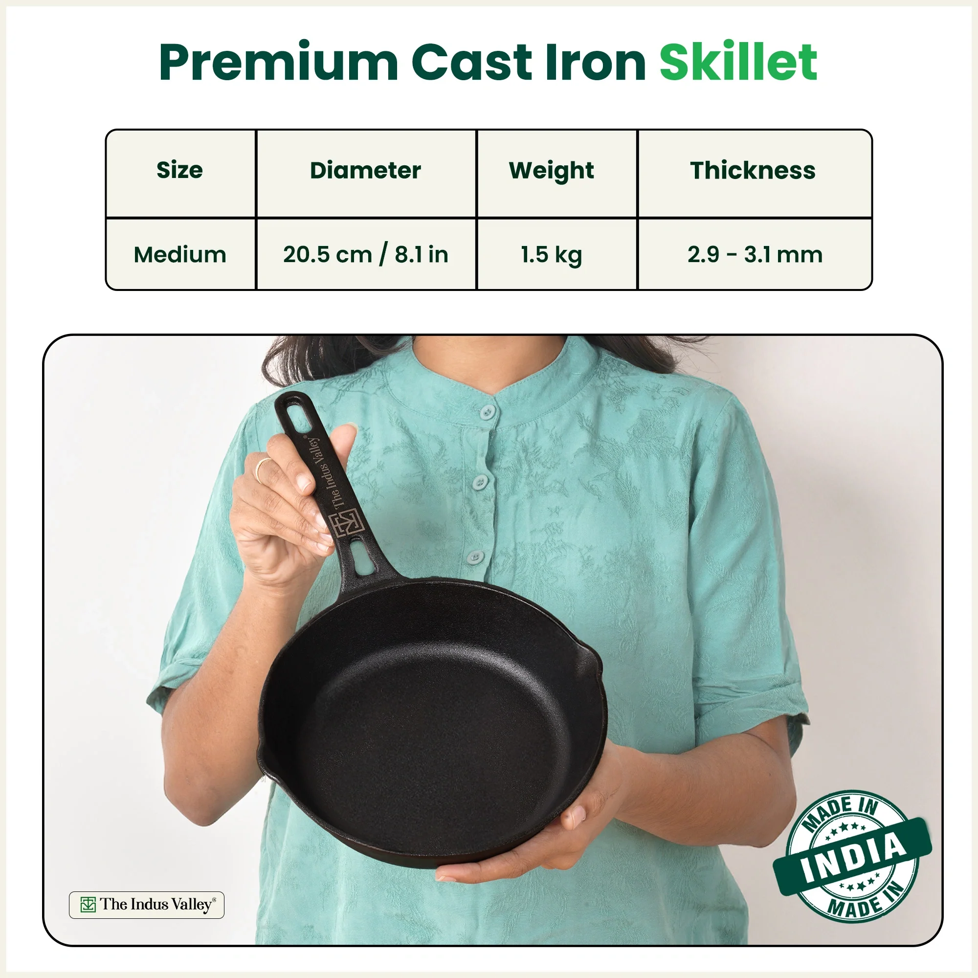 Premium CASTrong Cast Iron fry pan/ skillet 20.5 cm Pre-seasoned, Naturally Nonstick, 100% Pure, Toxin-free, Fry pan for Kitchen Use 2 kg - Image 3