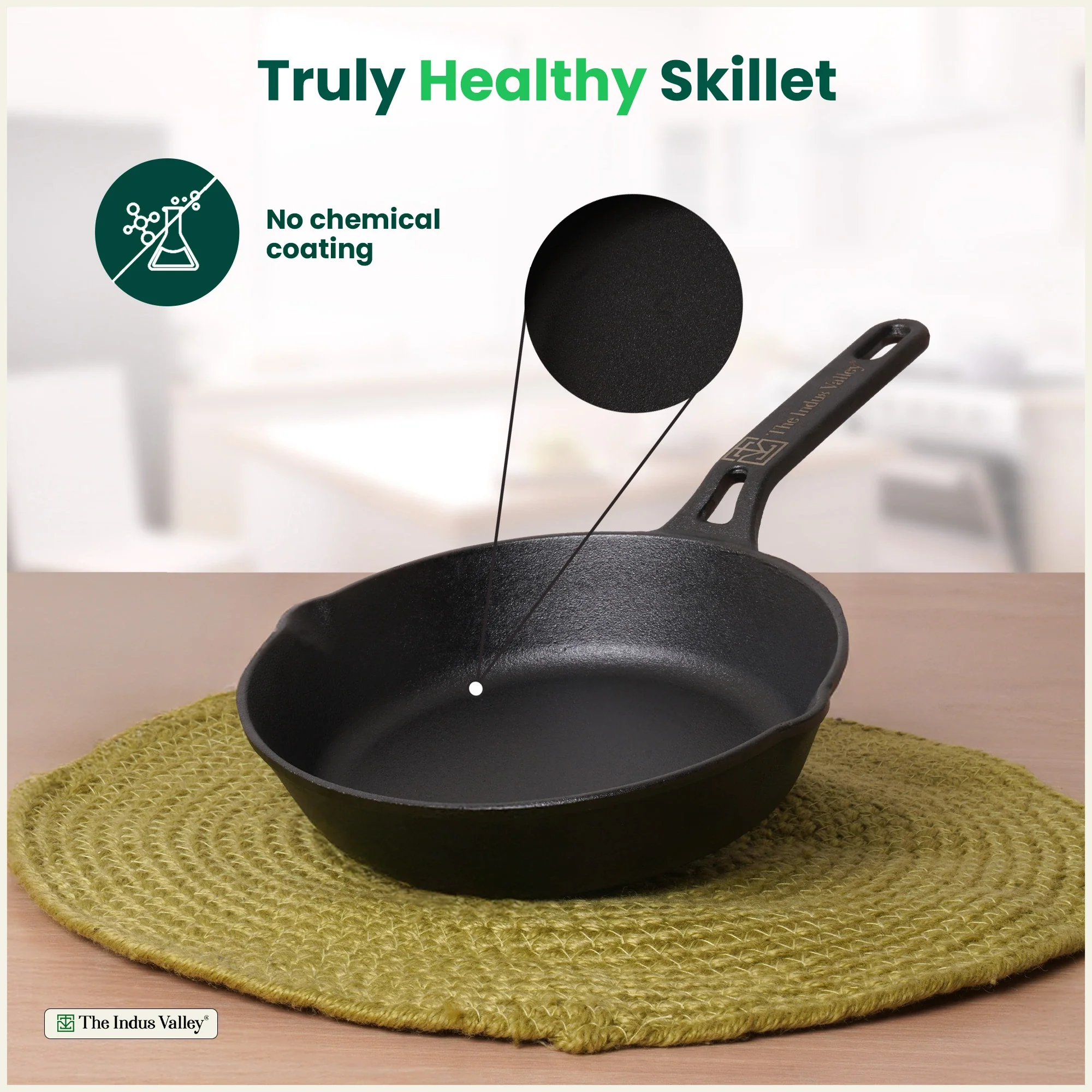 Premium CASTrong Cast Iron fry pan/ skillet 20.5 cm Pre-seasoned, Naturally Nonstick, 100% Pure, Toxin-free, Fry pan for Kitchen Use 2 kg - Image 4