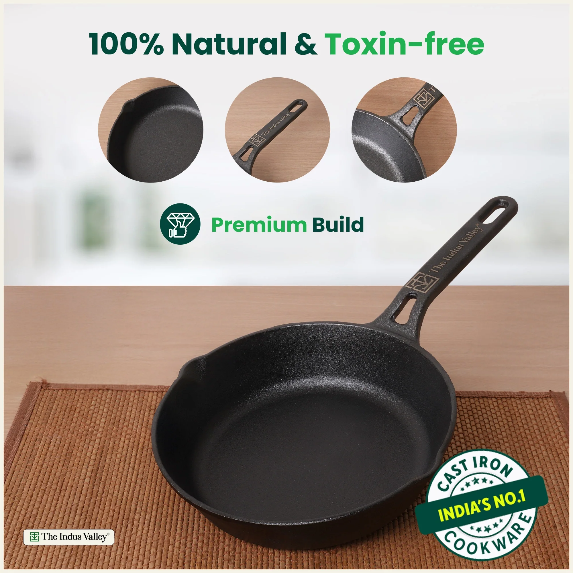 Premium CASTrong Cast Iron fry pan/ skillet 20.5 cm Pre-seasoned, Naturally Nonstick, 100% Pure, Toxin-free, Fry pan for Kitchen Use 2 kg - Image 5