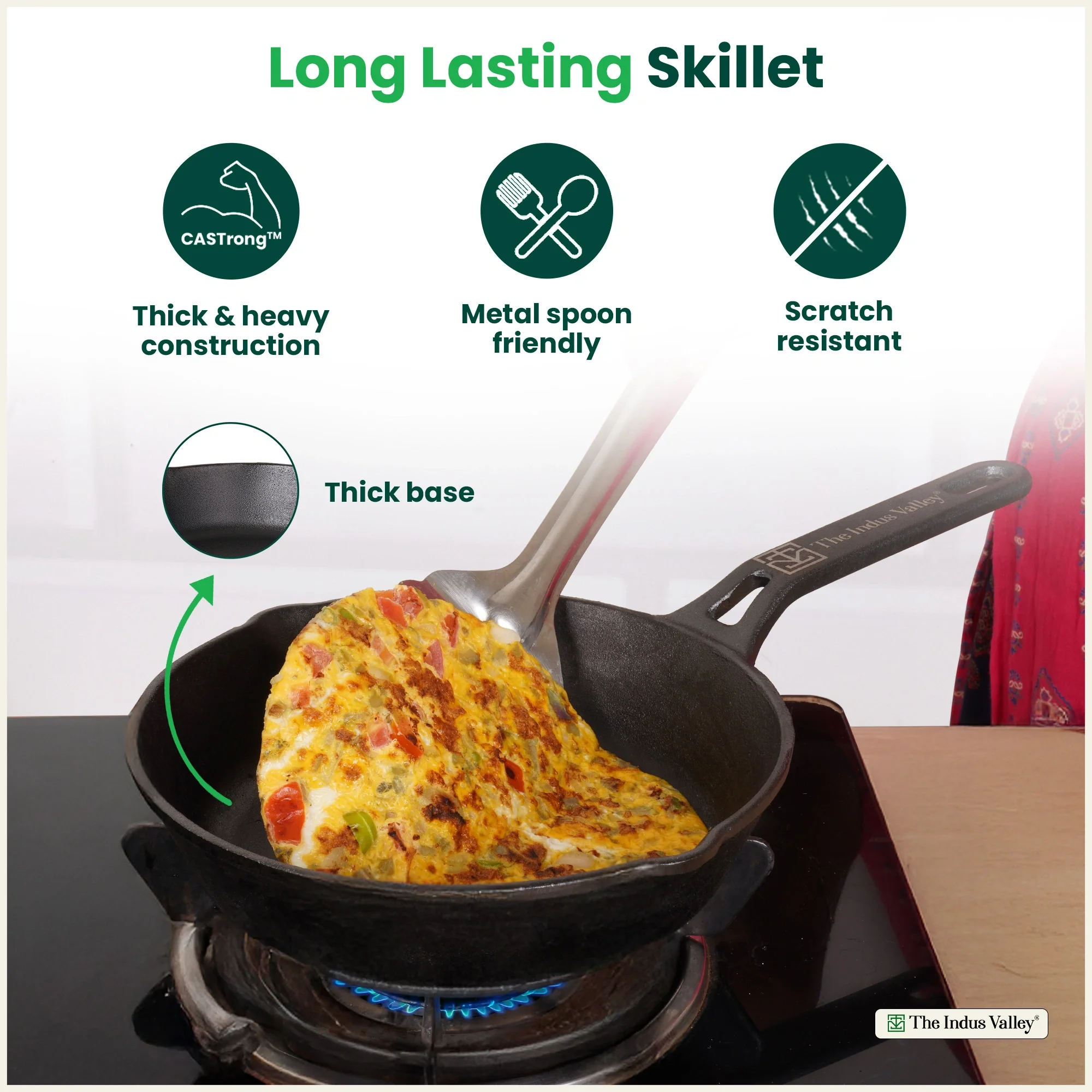 Premium CASTrong Cast Iron fry pan/ skillet 20.5 cm Pre-seasoned, Naturally Nonstick, 100% Pure, Toxin-free, Fry pan for Kitchen Use 2 kg - Image 9