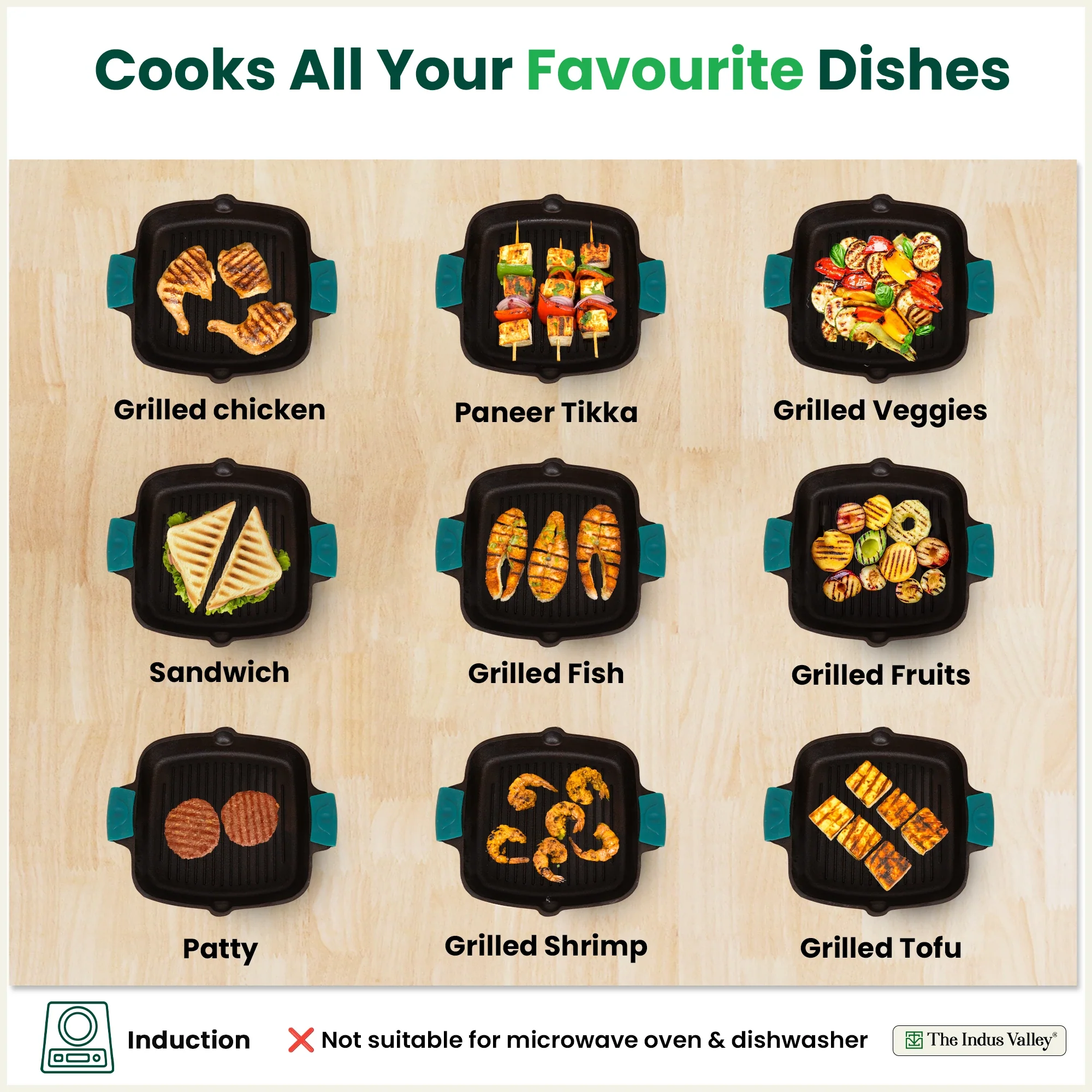 CASTrong Cast Iron Double Handle Grill Pan 26.5 cm with Silicon Handle, Pre-seasoned, Naturally Nonstick, 100% Pure, Toxin-free Grill Pan for Kitchen Use 2 kg - Image 5