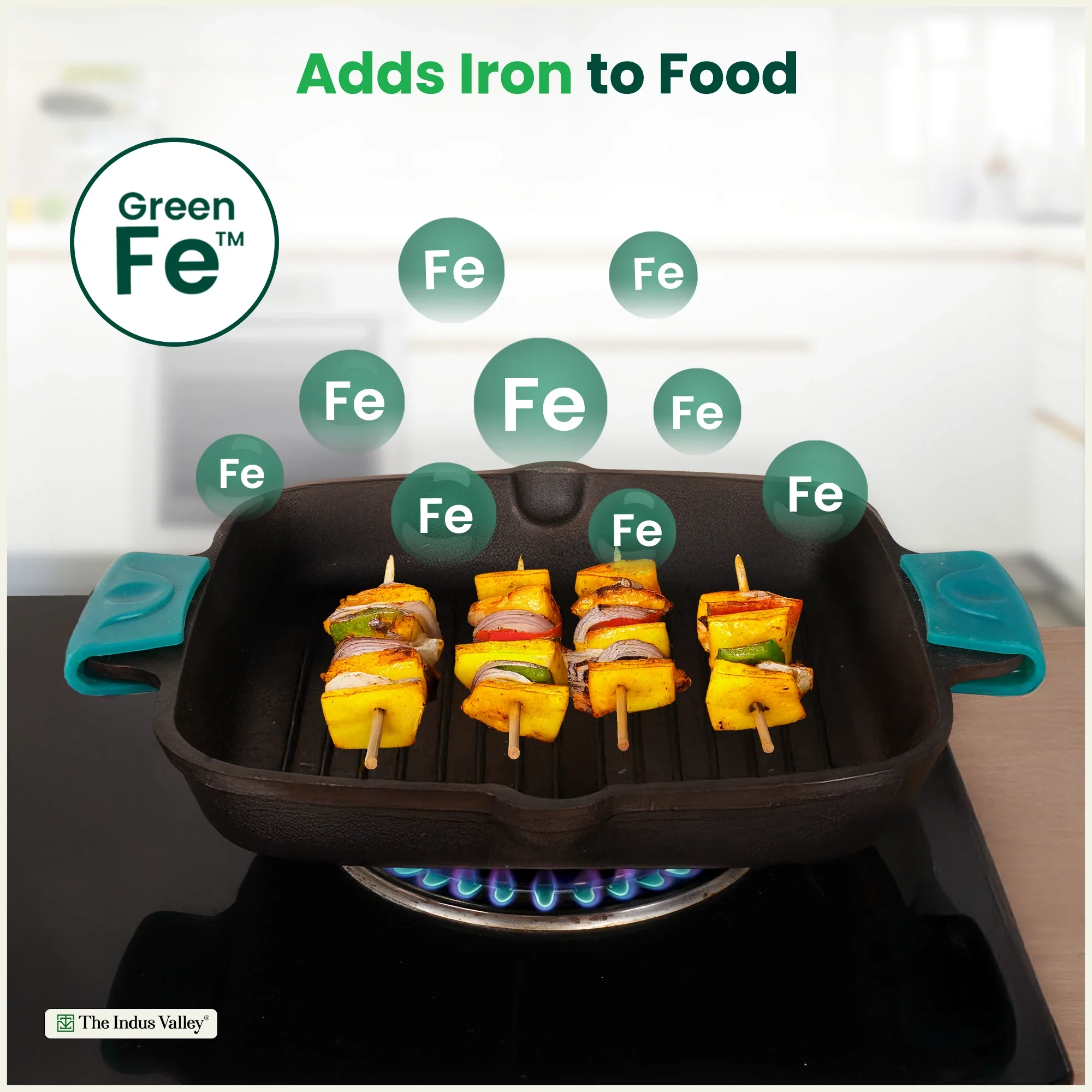 CASTrong Cast Iron Double Handle Grill Pan 26.5 cm with Silicon Handle, Pre-seasoned, Naturally Nonstick, 100% Pure, Toxin-free Grill Pan for Kitchen Use 2 kg - Image 6