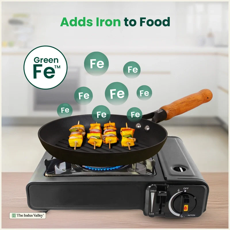 Premium CASTrong Cast Iron Grill Pan with Wooden Handle 24.3cm, Pre-seasoned, 100% Pure, Toxin-free, Induction, 1.4kg - Image 5