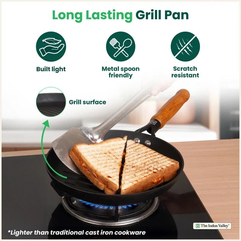 Premium CASTrong Cast Iron Grill Pan with Wooden Handle 24.3cm, Pre-seasoned, 100% Pure, Toxin-free, Induction, 1.4kg - Image 8