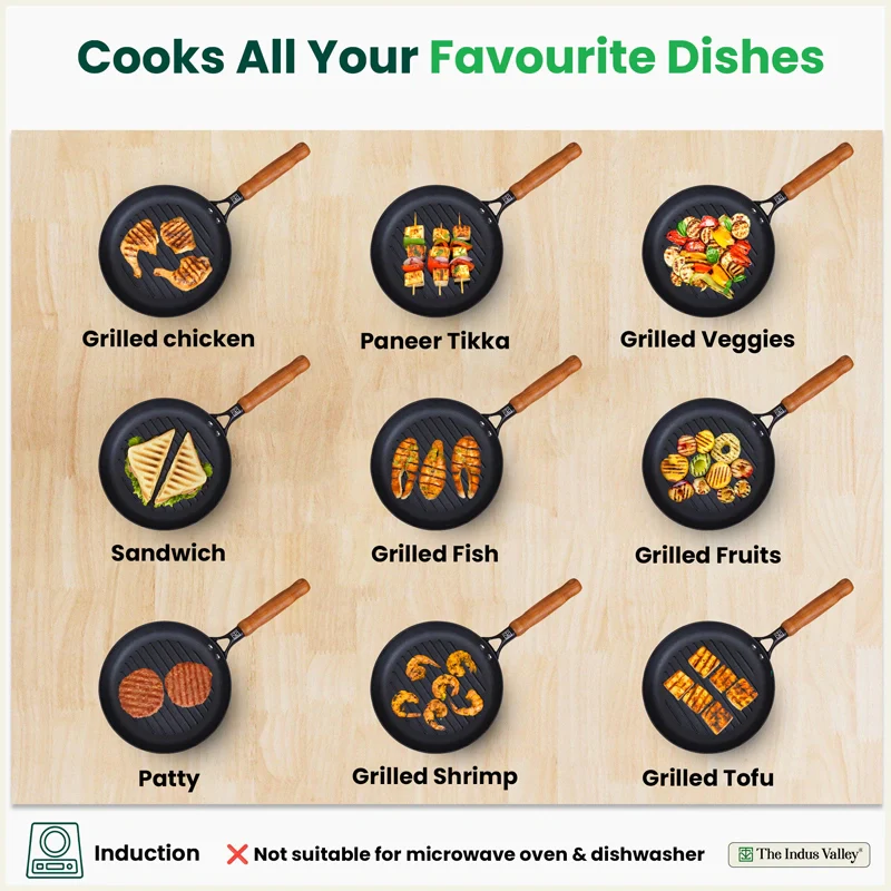 Premium CASTrong Cast Iron Grill Pan with Wooden Handle 24.3cm, Pre-seasoned, 100% Pure, Toxin-free, Induction, 1.4kg - Image 9