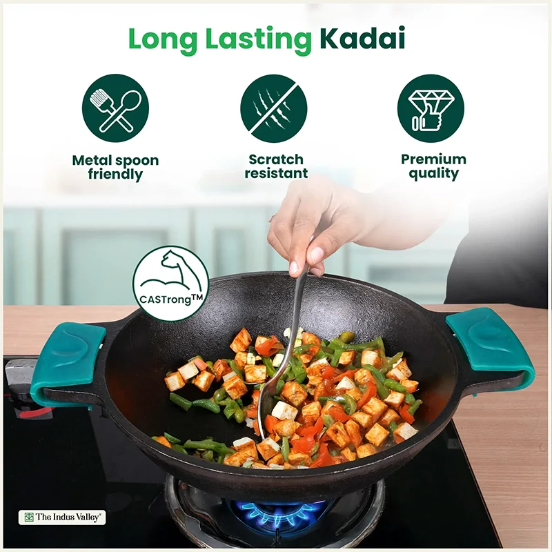 CASTrong Cast Iron Kadai 2.5 L 2.4 Kg, Flat Handle,Pre-seasoned, Naturally Nonstick, Premium Quality, Toxin-free - Image 4