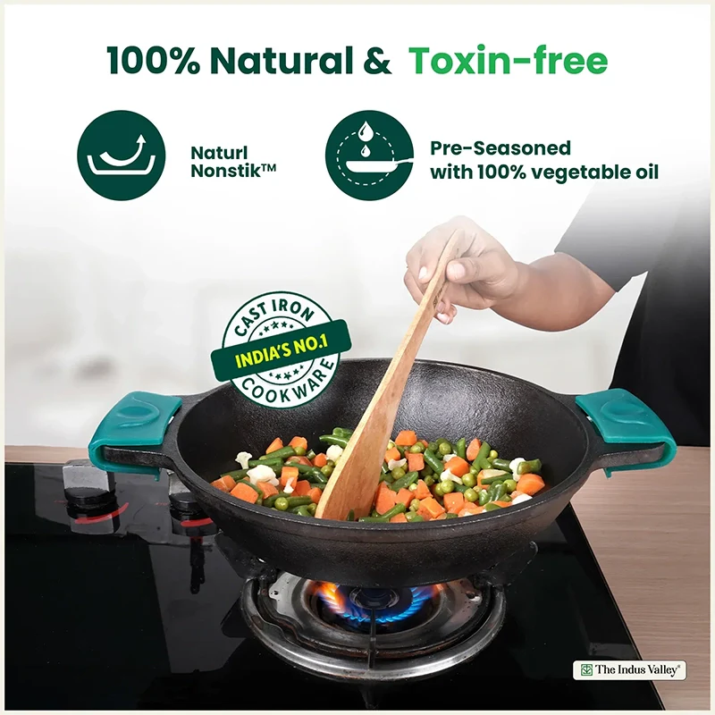 CASTrong Cast Iron Kadai 2.5 L 2.4 Kg, Flat Handle,Pre-seasoned, Naturally Nonstick, Premium Quality, Toxin-free - Image 5