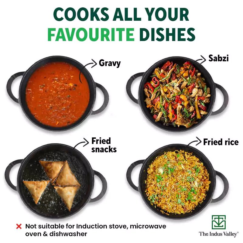 CASTrong Cast Iron Kadai 1.4L, Pre-seasoned, Naturally Nonstick, 100% Pure, Toxin-free 20.3cm - Image 10