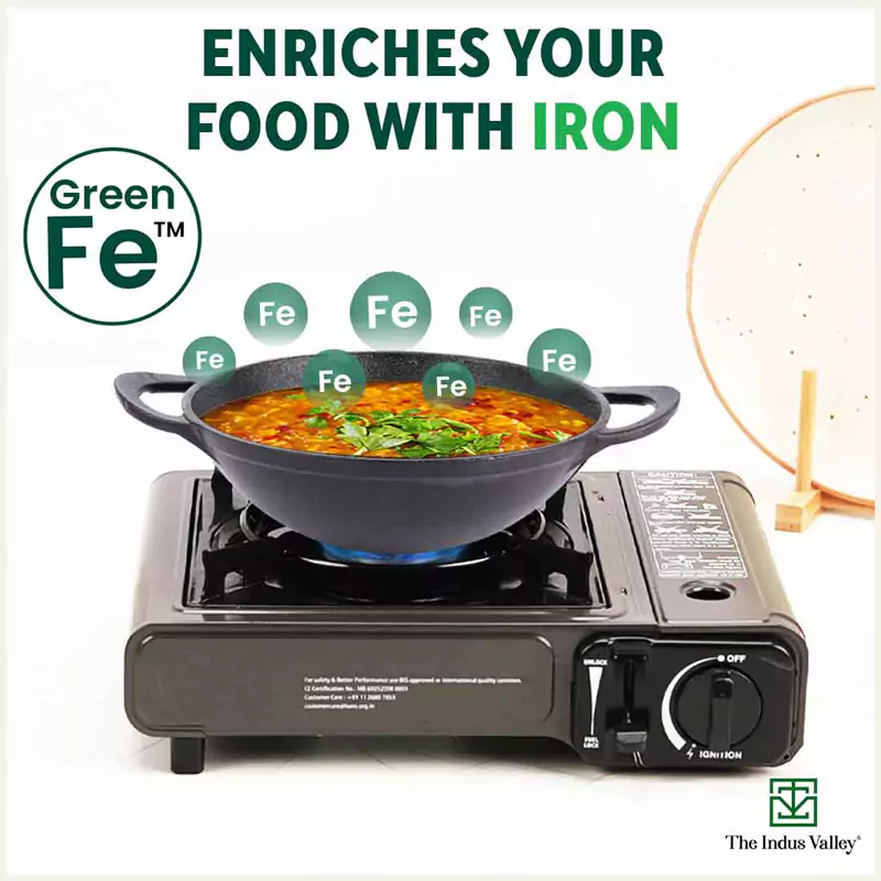 CASTrong Cast Iron Kadai 1.4L, Pre-seasoned, Naturally Nonstick, 100% Pure, Toxin-free 20.3cm - Image 5