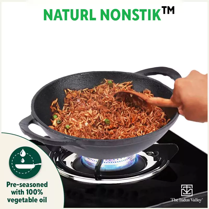 CASTrong Cast Iron Kadai 1.4L, Pre-seasoned, Naturally Nonstick, 100% Pure, Toxin-free 20.3cm - Image 7
